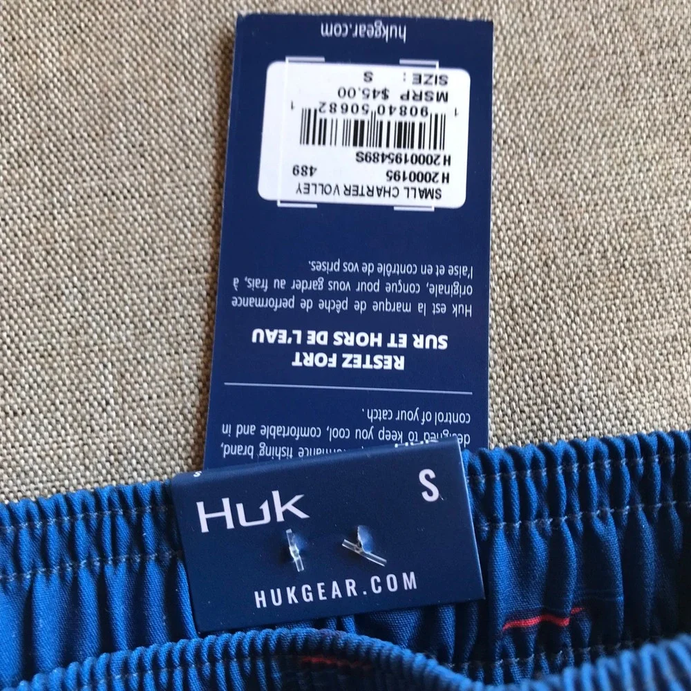 Huk Mens Charter‎ Volley Shorts Blue Boat Print Fishing Swim Trunks Small